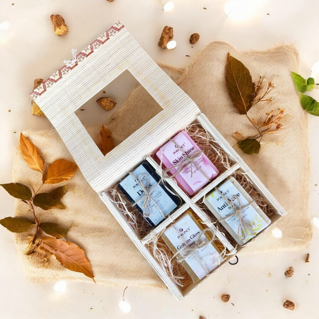 Pokonut Handmade Soap Combo - Pack of 4 (Anti Acne, Charcoal, Golden Glow & Skin Shine)
