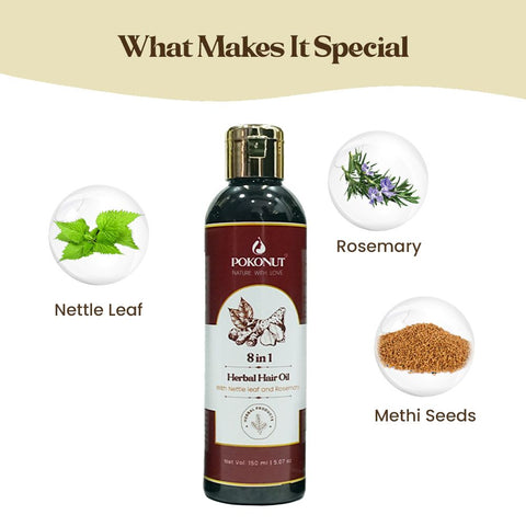 Pokonut Herbal Hair oil-with Nettle leaf, Rosemary, methi seeds