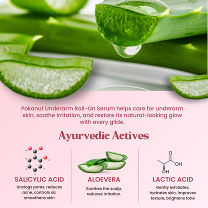 Key ingredients: lactic acid, salicylic acid, mandelic acid, alpha arbutin and glycerin in underarm roll on