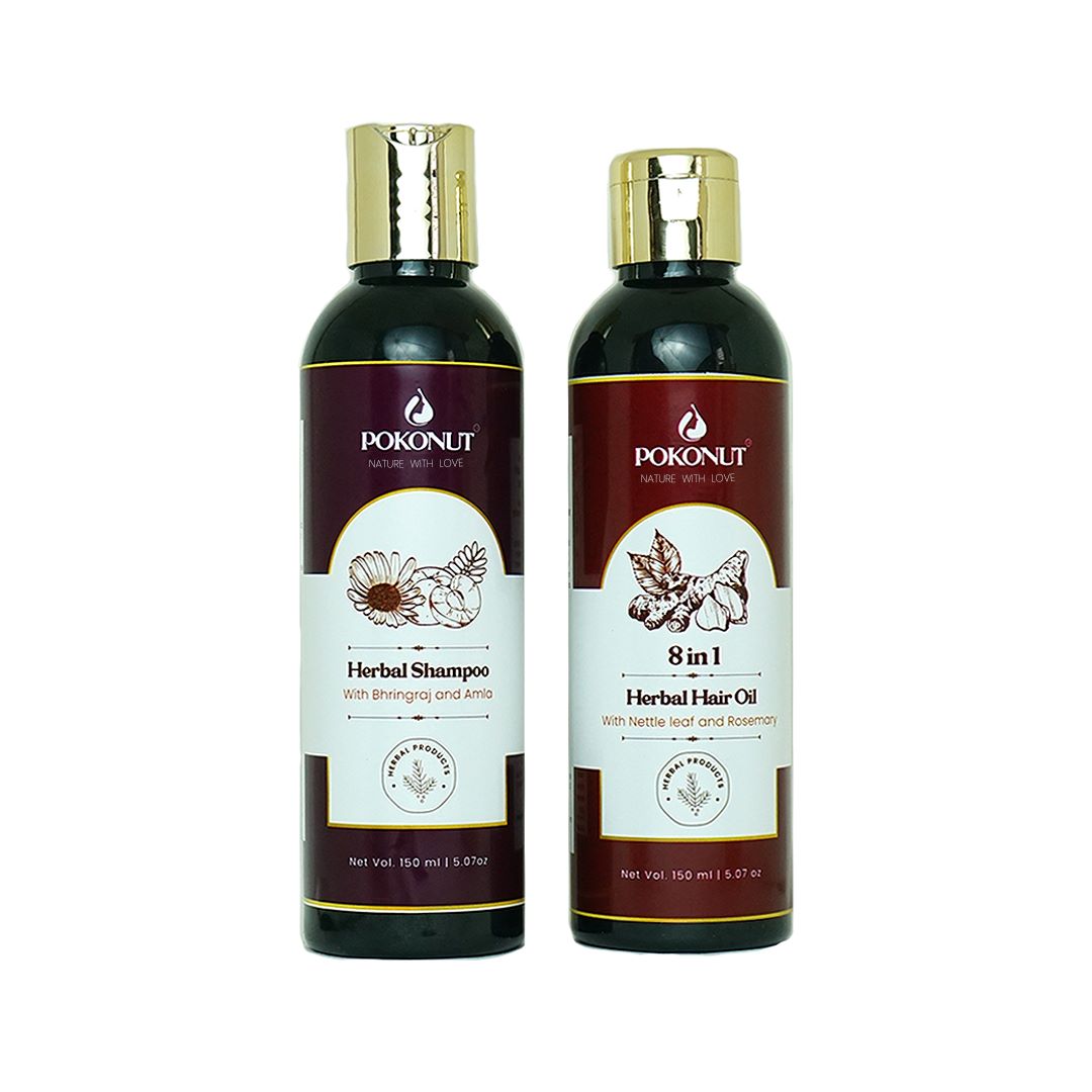 Herbal hair Oil and Herbal shampoo-Pokonut