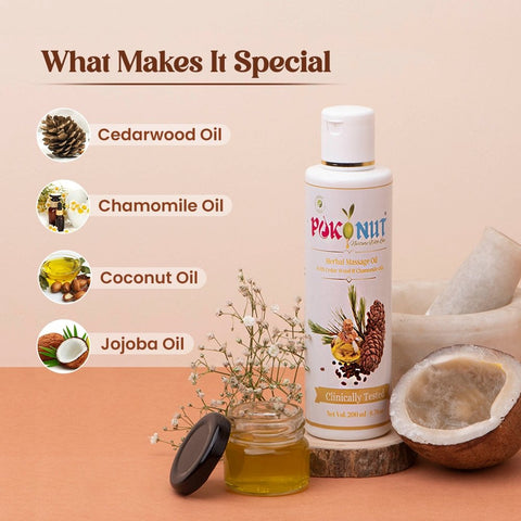 Herbal Massage Oil 200ml - Pokonut, cedarwood oil
