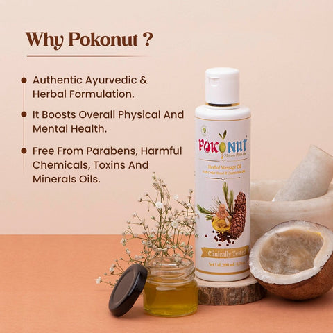 Herbal Massage Oil 200ml - Pokonut, Paraben free, free from mineral oil,