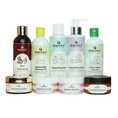 Pure Ayurvedic Mother & Baby Care Combo (10 Products) - Pokonut